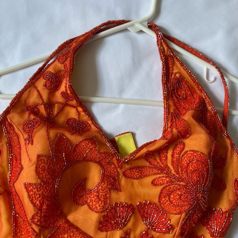 Vibrant Orange Chemise with Red Embroidery - Picture 2 of 10